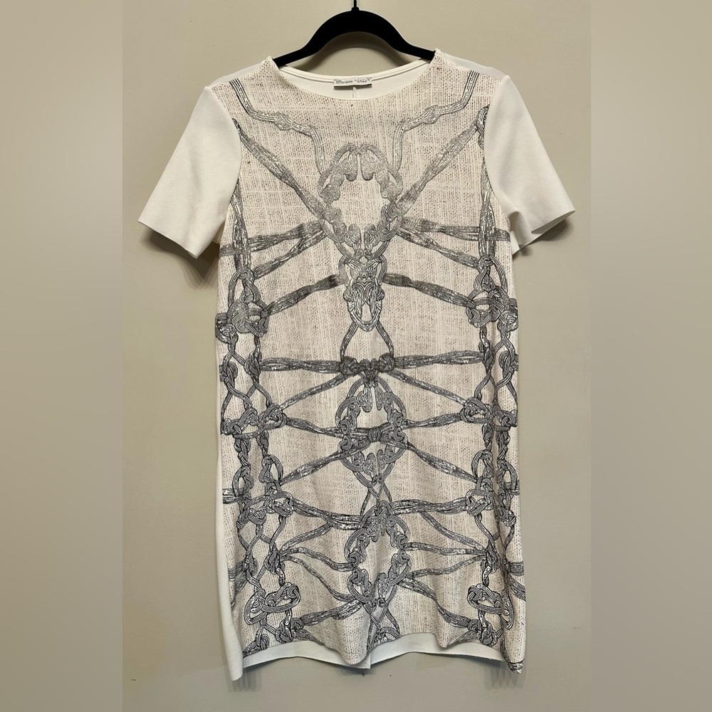 Zara White and Silver Metallic “Fobidden Knots” Mini Dress Small